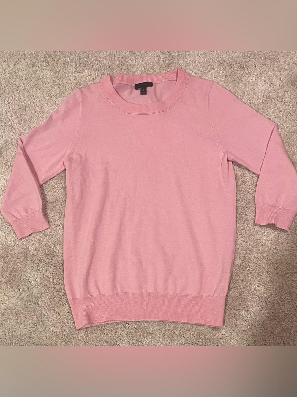 J.CREW Women's Pink 100% Merino Wool Knit Crew Neck Tippi Pullover 3/4 Sleeve S